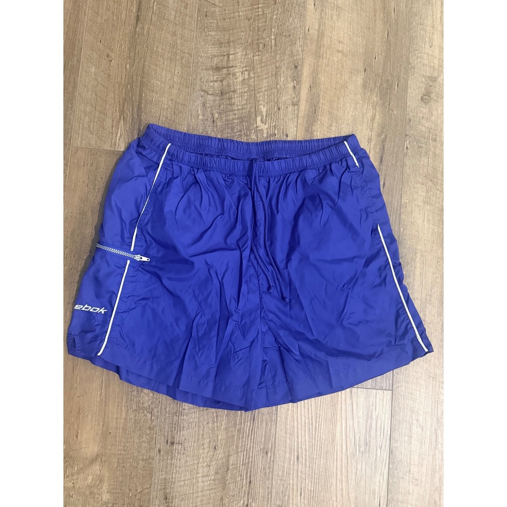 Vintage Reebok Blue Nylon Running Shorts Unisex Size Medium Zipper Pocket